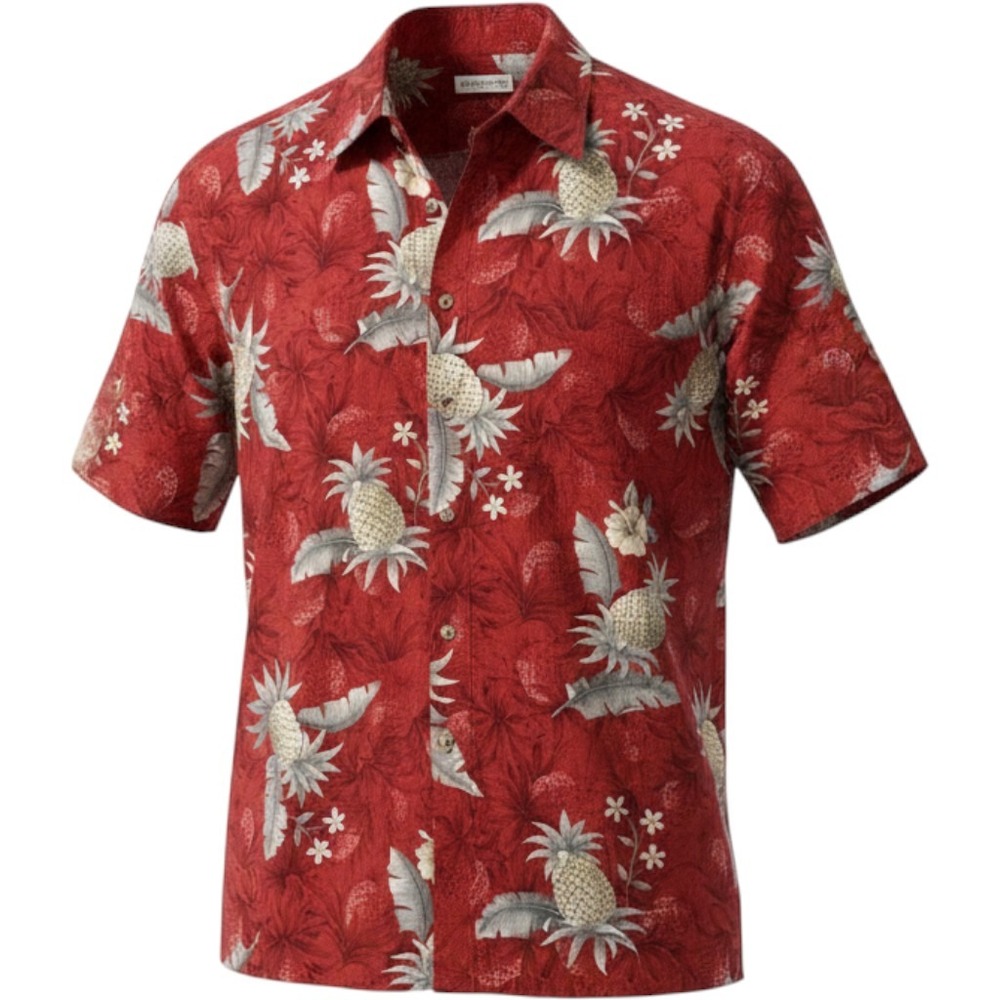 Pierre Cardin Mens Shirt Red Hawaiian Button Up Palms 100% Cotton Sz L